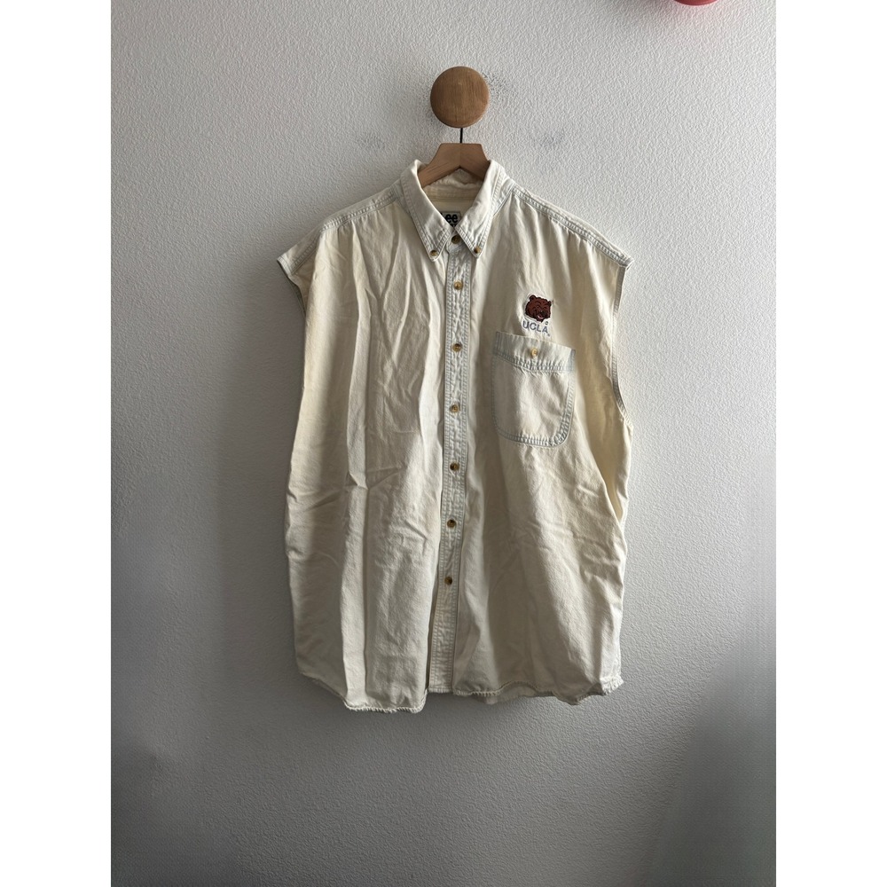 Vintage Lee Sport UCLA Bruins Sleeveless Button Down Shirt Mens 2XL Mascot *Flaw